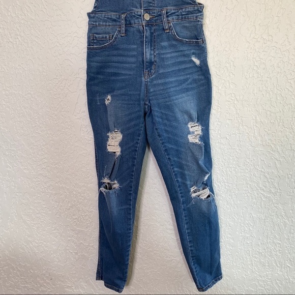 AEROPOSTAL Skinny Destroyed Denim Overalls Jeans 6 - Picture 6 of 13